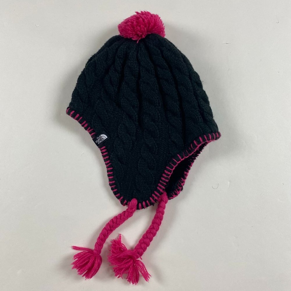 The North Face Girls Beanie Hat Cap Toque Trapper Hat Tassels Pom Pom Ear Flaps